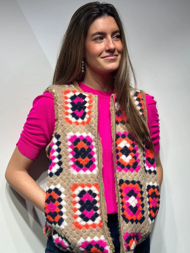 Naomi Reversible Gilet - Crochet Beige
