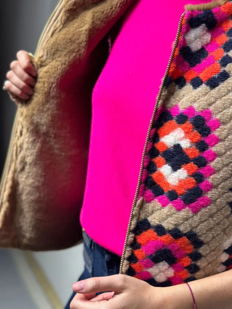 Naomi Reversible Gilet - Crochet Beige