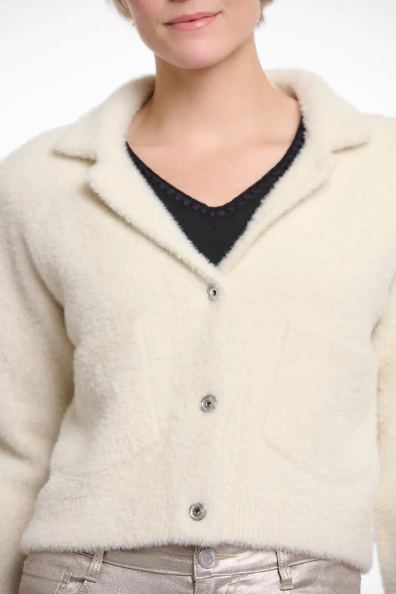 Norah Short Cardigan With Lapel Collar - Birch
