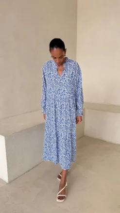 Olivia Dress - Blue Leaf Print
