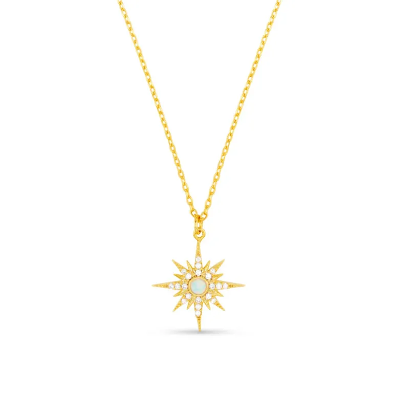 Opal Starburst Charm Necklace
