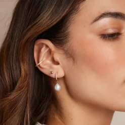 Pearl Drop Pave Hoop Earring