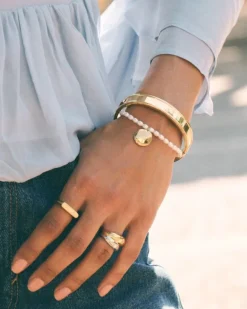 Pearl Signet Bracelet Multi Gold