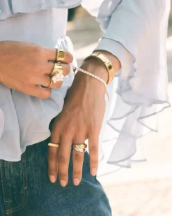 Pearl Signet Bracelet Multi Gold