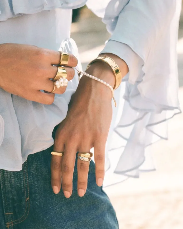 Pearl Signet Bracelet Multi Gold