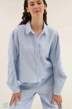 Penny Pinstripe Blouse - Sky Blue