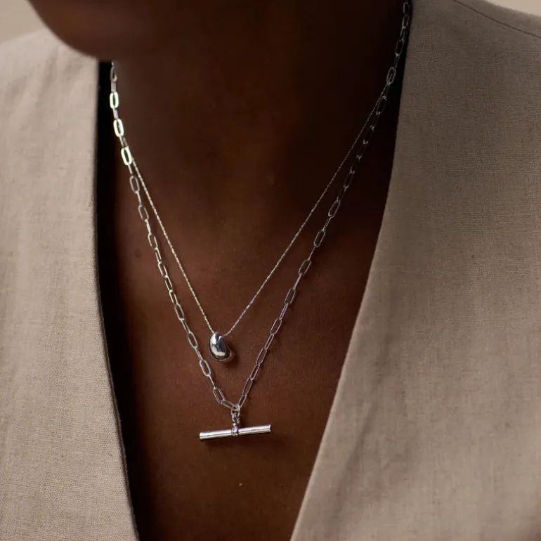 Polished Drop Chain Necklace - Silver