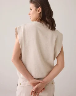 Sequin Sleeveless Sweatshirt - Pebble Beige