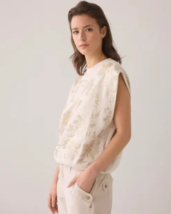 Sequin Sleeveless Sweatshirt - Pebble Beige