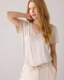 Shimer V-Neck Tee - Pebble Beige