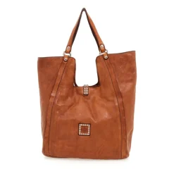 Shopper with Flower Mix Studs - Cognac