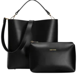 Small Portrait Tote With Pouch - Black