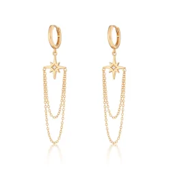 Starburst Chain Drop Hoop Earrings - Gold