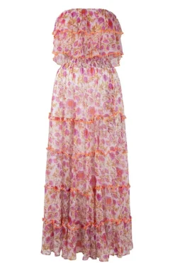 Strapless Ruffle Dress - Pink/Orange