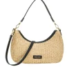 Straw Curve Top Baguette Bag - Black