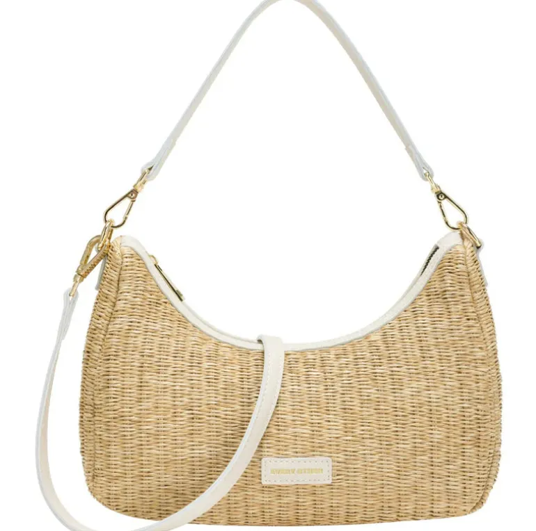 Straw Curve Top Baguette Bag - White