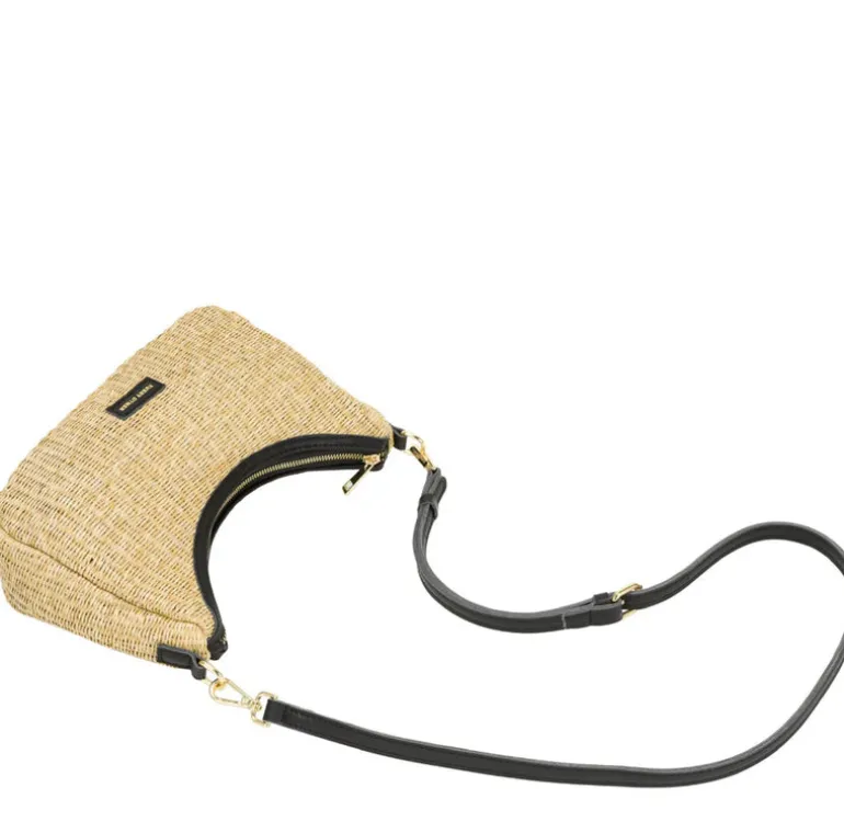 Straw Curve Top Baguette Bag - Black