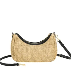 Straw Curve Top Baguette Bag - Black