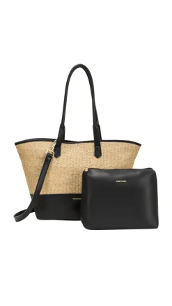 Straw Large Shoulder Bag - Black
