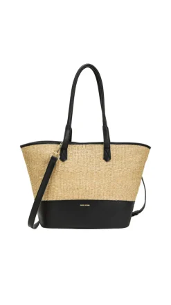 Straw Large Shoulder Bag - Black