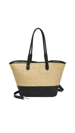 Straw Large Shoulder Bag - Black