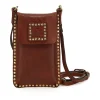Studded Washed Leather Phone Case - Cognac