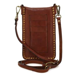 Studded Washed Leather Phone Case - Cognac