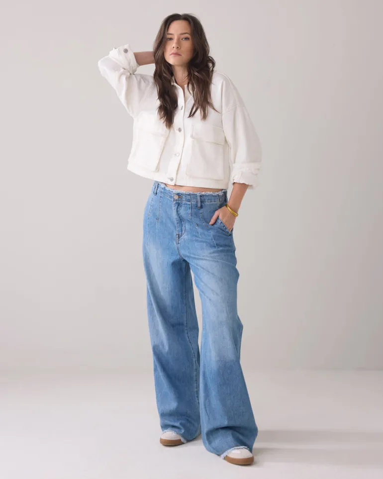 Wide Leg Denim Pant - Bleached Denim