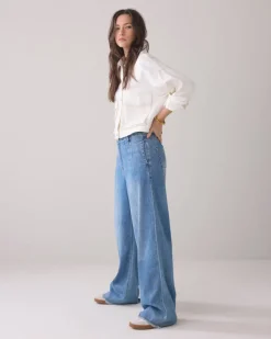Wide Leg Denim Pant - Bleached Denim