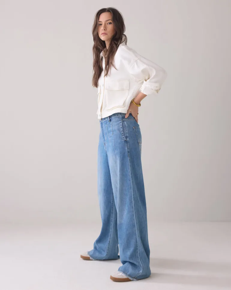 Wide Leg Denim Pant - Bleached Denim