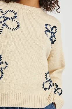 Zoey Jumper - Ivory Navy Daises